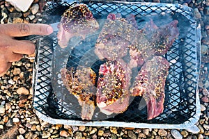 Cooking barbecue on beach
