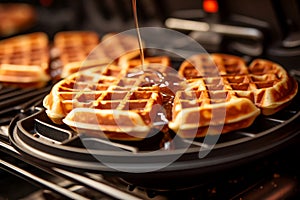 Cooking belgian waffles in the oven.