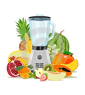 Cooking blender and fruit. Healthy eating. Fruits. Smoothies. Vector illustration