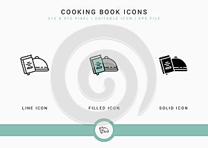 Cooking book icons set vector illustration with solid icon line style. Kitchen utensils concept.