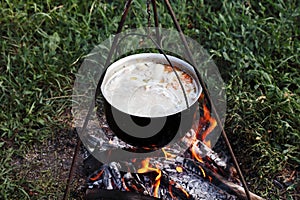 Cooking campfire soup