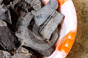 Cooking Charcoal in a Bowl with Closeup View