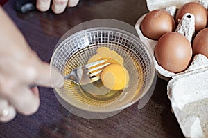 Cooking chicken eggs .