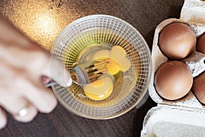 Cooking chicken eggs .