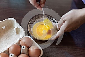 Cooking chicken eggs close up.