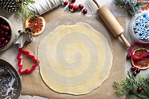 Cooking Christmas cookies. Rolled raw dough. Step by step recipe