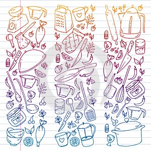 Cooking class, menu. Kitchenware, utencils Food and kitchen icons