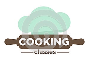 Cooking classes isolated icon rolling pin and chef hat