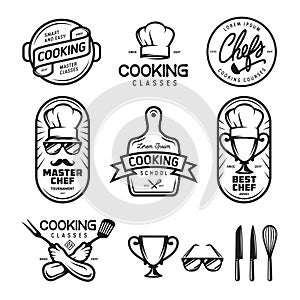 Cooking classes labels set. Vector vintage illustration.