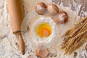 Cooking concept. Basic baking ingredients and kitchen tools