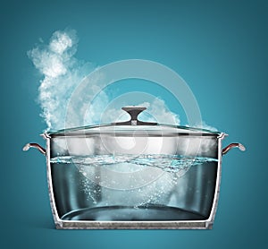 Cooking concept. cut saucepan with boiling water