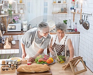 Cooking Couple Elder Kitchen Food Happiness Family