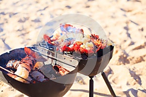 Cooking crayfish on the beach