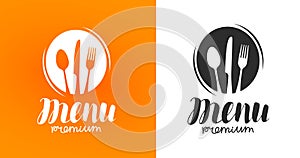 Cooking, cuisine logo. Icon and label for design menu restaurant or cafe. Lettering, calligraphy vector illustration