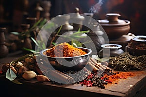 Cooking Curry Spices india symbol with copy space