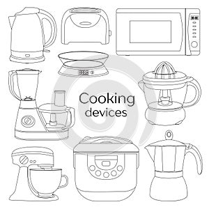 Cooking devices, icons set