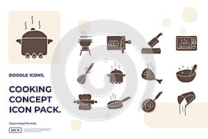 cooking doodle icons set. Solid glyph sign symbol vector illustration