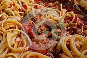 Cooking Fettuccine Sugo all`arrabbiata photo