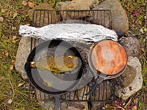 Cooking Fish Dinner on Campfire