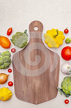 Cooking food background with fresh vegetables. Autumn harvest, preparation healthy meal concept