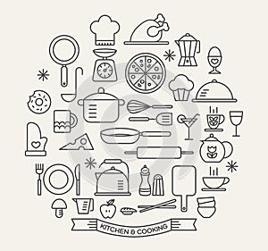 Cooking Foods and Kitchen icons set