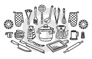 Cooking Foods and Kitchen outline icons set