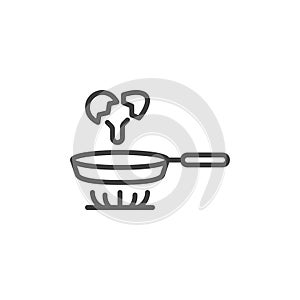 Cooking fried eggs in pan on stove line icon