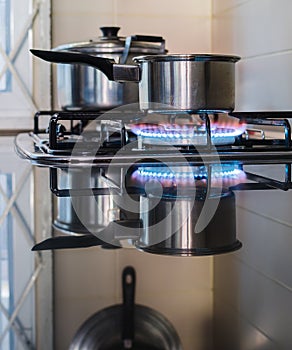 Cooking on a gas stove photo