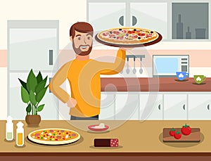 Cooking at Home Flat Vector Cartoon Illustration