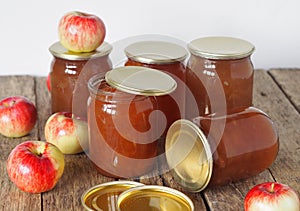 Cooking homemade autumn jam.The process of making jam in glass jars for future use under metal lids