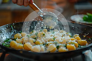 Cooking a homemade gnocchi with sage butter and parmesan