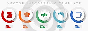 Cooking icon set, miscellaneous icons such as mixer, chef hat, fish, cake and cup, flat design vector infographic template, web