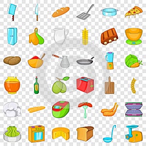 Cooking icons set, cartoon style