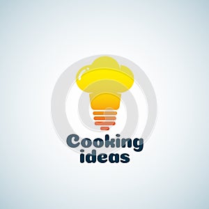 Cooking Ideas Abstract Vector Sign, Emblem or Logo Template. Light bulb and Chef Hat Mixture Silhouette. Creative