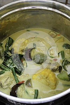 Cooking Indonesian food called chicken lodeh