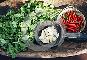 Cooking Ingredient in Wooden bowl Asian Style