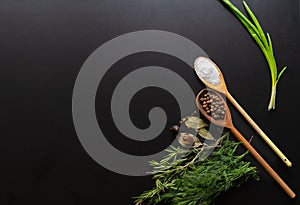 Cooking ingredients with fresh herbs and spices