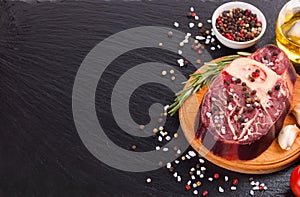 Cooking ingredients. Fresh raw meat beef steak with bone.