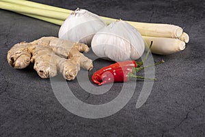 Cooking Ingredients Including Lemon Grass, Garlic, Ginger Root and Hot Red Chili Peppers #1