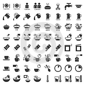 cooking instruction icon, material for use in package and container