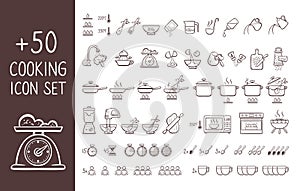 Cooking instructions doodle icon set