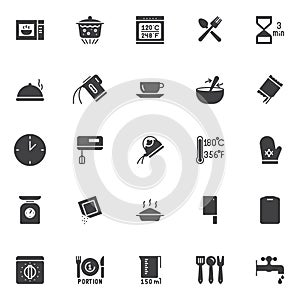 Cooking instructions and kitchenware vector icons set