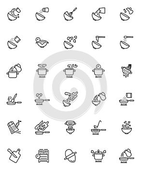 Cooking instructions line icons set