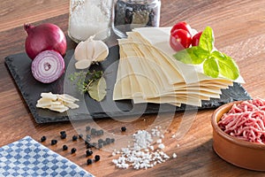 Cooking italian food pasta lasagne bolognese ingredients