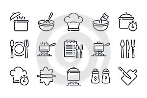 Cooking and Kitchen related line icon set.