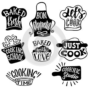 Cooking label set. Cook, food, eat, home baking icon or logo