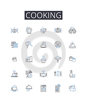 Cooking line icons collection. Culinary, Preparing, Baking, Roasting, Barbecuing, Sauteing, Grilling vector and linear