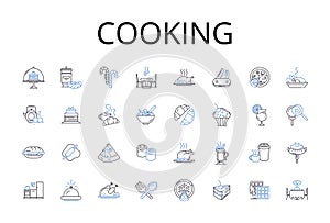 Cooking line icons collection. Culinary, Preparing, Baking, Roasting, Barbecuing, Sauteing, Grilling vector and linear