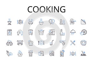 Cooking line icons collection. Culinary, Preparing, Baking, Roasting, Barbecuing, Sauteing, Grilling vector and linear