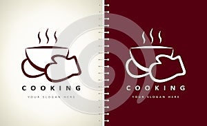 Cooking logo. Cooking utensils and oven mitts.